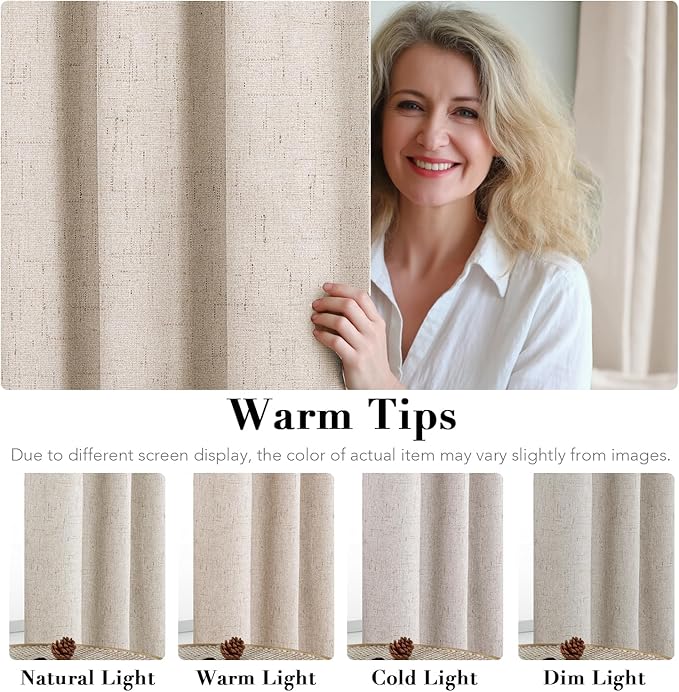H.VERSAILTEX Linen 100% Blackout Curtains for Bedroom Full Light Blocking Curtains, Textured Window Curtain for Living Room 84 inch Grommet, Energy Efficient Curtains White Liner(2 Panels, Natural) - Image 2